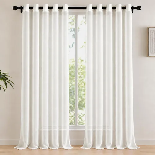 Vista 45 de Deconovo Cortinas traslúcidas filtrantes de luz de 96 in de largo para sala Beige/Flor de vid/Ojal
