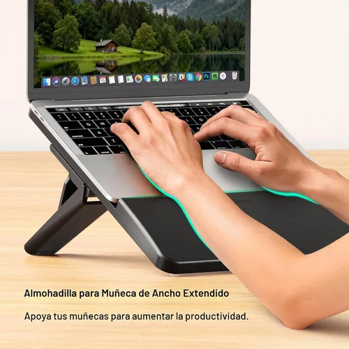 Vista 2 de AFOOYO Soporte ajustable de bambú para laptop, elevador de computadora portátil, soporte ergonómico para portátil con reposamuñecas, compatible