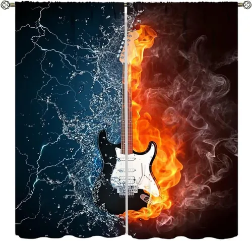Vista 28 de Cortinas de música rock para adolescentes, tratamiento de ventana de guitarra electrónica para dormitorio, sala de estar, cortinas de ventana