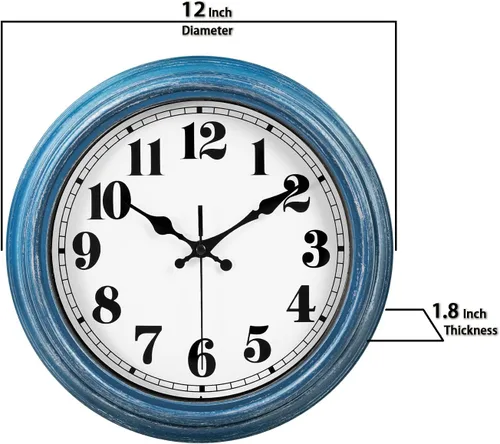 Vista 8 de JENLYSTIME Reloj de pared retro de 12 pulgadas, silencioso, sin tictac, funciona con batería, movimiento fácil de leer, relojes de pared para 12
