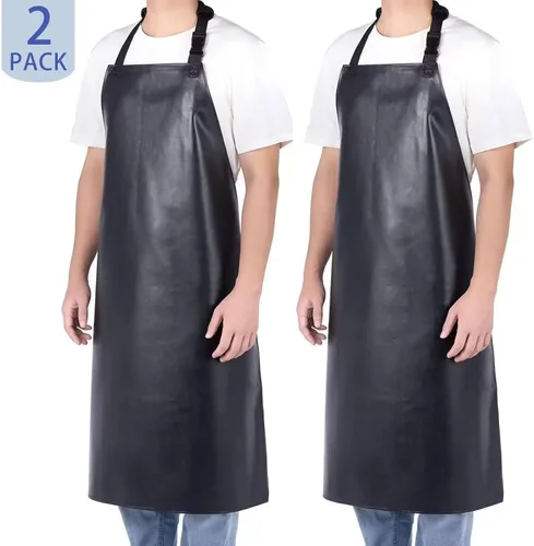 Vista 2 de Homsolver 2 Pack Waterproof Rubber Aprons, Heavy Duty Butcher for Men, Chemical Vinyl Plastic Aprons for Dishwashing