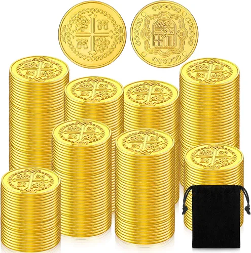 Vista 7 de Hanaive 100 Piezas Monedas de Pirata de Metal Cofre del Tesoro Doblón Español Monedas Falsas Fichas para Niños Juegos de Mesa Fiesta Pirata Cosplay