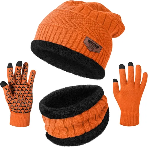 Vista 9 de Loritta Winter Hats for Men, 3 PCS Fleece Beanie Scarf Gloves Set A-Negro