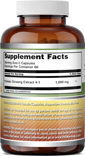 Vista 5 de Amazing Formulas Complejo de ginseng de 1000 mg de extracto de ginseng coreano 4:1, suplemento de cápsulas, sin OMG, sin gluten, fabricado