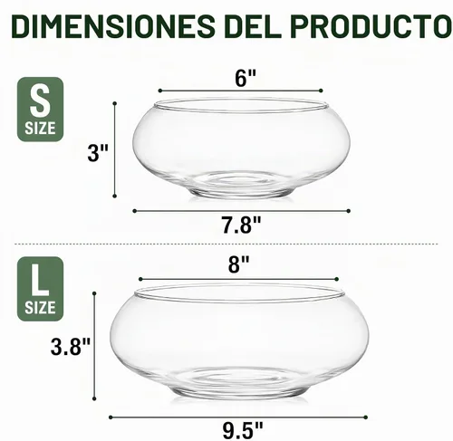 Vista 2 de ZENFUN Paquete de 2 jarrones de vidrio, jarrón de flores de boca ancha de 6 y 8 pulgadas, terrario redondo, maceta hidropónica de vidrio, recipiente