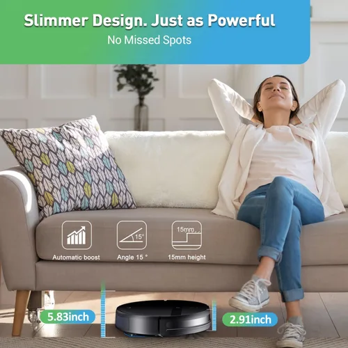 Vista 6 de Kilgone Robot aspirador para pelo de mascotas, 2 en 1 con succión sin enredos y evita 3D inteligente, aplicación/Wi-Fi/Alexa, ultra delgado
