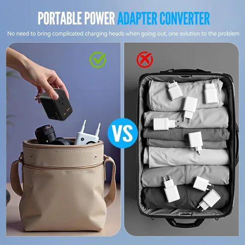 Vista 7 de Convertidor de voltaje de 220 V a 110 V de EE. UU. a Europa, adaptador de viaje convertidor de enchufe para Europa con 20 W PD y 2USB-A y 2USB-C
