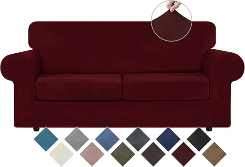 Vista 46 de WEERRW 4 Piezas Fundas de Terciopelo de Alta Elasticidad para Sofá de 3 Cojines Fundas de Sofá, Protector de Muebles Lavable con Parte Inferior