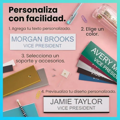 Vista 2 de ExcelMark Placa de identificación grabada personalizada de 2 x 8 pulgadas con esquinas cuadradas