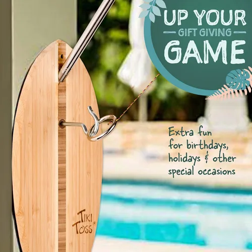 Vista 6 de Tiki Toss Ring Toss Game for Adults - Hook and Ring Games with String and Hooks for Indoor/Outdoor Use, Man Cave Decor & Stuff, Gifts for