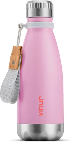 Vista 20 de VINUR Botella de agua para niños, 9 onzas, acero inoxidable, doble pared, aislada al vacío, botella de agua para la escuela, frasco en forma de cola