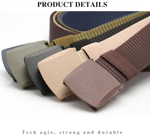 Vista 3 de Cinturón táctico militar respirable de nylon de los hombres de la lona con la hebilla plás Beige