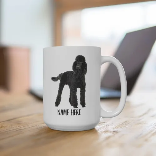 Vista 4 de Funny Standard Poodle - Taza de café con nombre personalizado de Navidad 2025, color blanco, 15 onzas