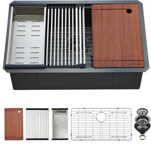 Vista 14 de Fregadero de cocina de montaje inferior, fregadero de cocina de 24 x 19 pulgadas, fregadero de cocina de acero inoxidable calibre 16, fregadero