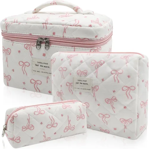 Vista 20 de Juego de bolsas de maquillaje, bolsa de maquillaje acolchada, bolsa grande para cosméticos florales para mujer, bonitas bolsas de maquillaje