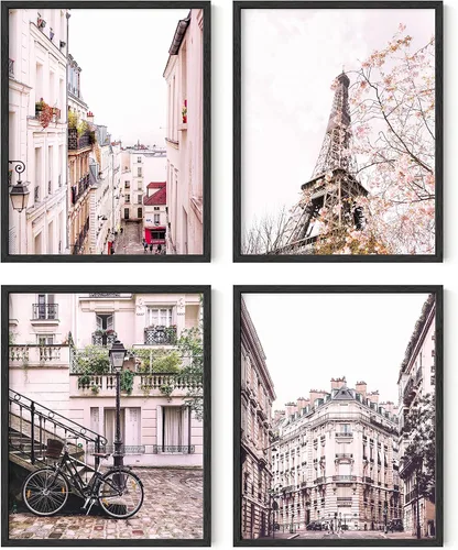 Vista 8 de HAUS AND HUES Decoración de pared de París rosa, juego de 4 impresiones artísticas de París, decoración estética de París para dormitorio o baño