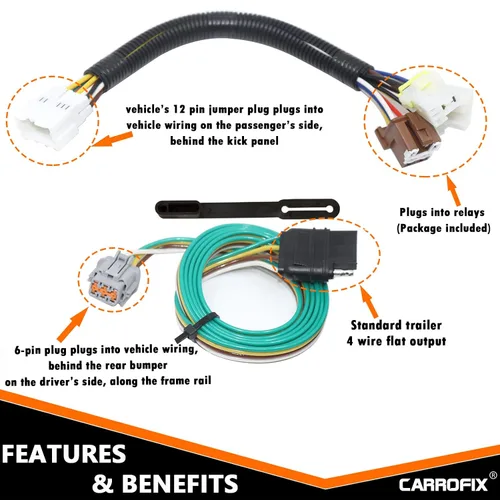 Vista 2 de Arnés de cableado de vehículo a medida con conector de remolque plano de 4 vías, compatible con Nissan Frontier, Pathfinder, Xterra y Suzuki Equator