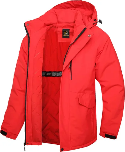 Vista 9 de Keevoom Abrigos de invierno para hombre, abrigo de nieve cálido, resistente al viento, impermeable, con capucha, snowboard, esquí, chaquetas