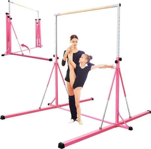 Vista 8 de Gymnastics Bar, 5'10” Base length 45" to 71" Adjustable Horizontal Bar for Serious Training, 500 LBS Capacity, Professional Home Gym Equipment with