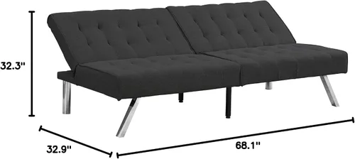 Vista 2 de Moderno sofá cama convertible futón/sofá cama sin brazos/sofá futón/sofá durmiente/3 ángulos ajustables espalda/sofá cama convertible (negro)