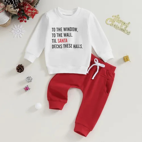 Vista 2 de DSORVICD Conjunto de sudadera de manga larga con estampado de letras para bebé niña y niño, 2 piezas, ropa de otoño e invierno