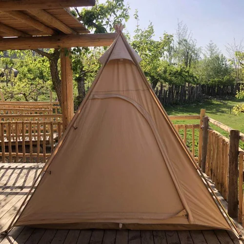 Vista 4 de Tienda de campaña en forma de pirámide impermeable de lona de algodón 100% para exteriores (beige, 7.1 ft)