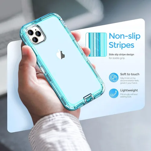 Vista 2 de ORIbox Funda azul para iPhone 14 Pro, protección contra caídas de grado militar de 10 pies, funda transparente resistente a prueba de golpes