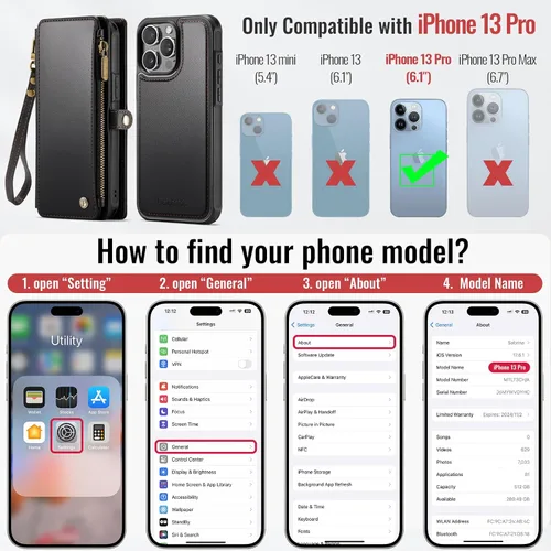 Vista 7 de Defencase Funda magnética para iPhone 13 Pro compatible con Magsafe con bloqueo RFID, correa de cremallera y tarjetero para mujer, funda de piel