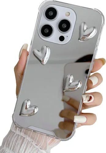 Vista 10 de Funda para iPhone 11, flexible, lindo corazón, silicona suave, transparente, espejo de maquillaje para mujeres y niñas, a prueba de golpes