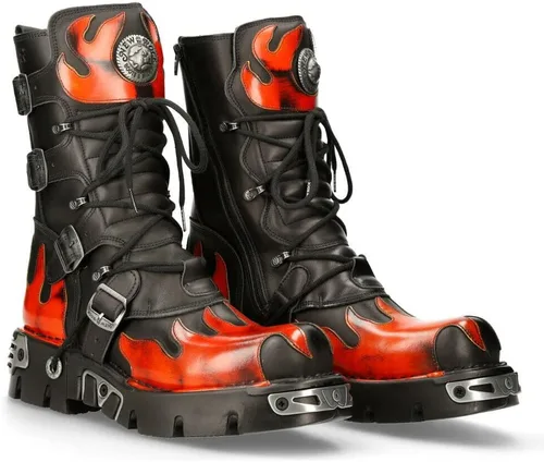 Vista 3 de NEW ROCK Botas 591 Flame Metallic Leather Goth punk Biker Fashion