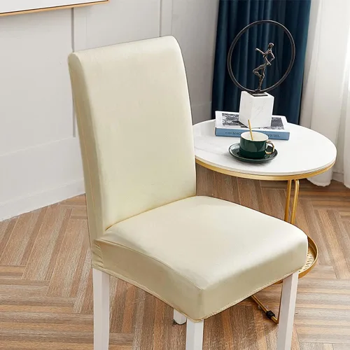 Vista 9 de Shukii Fundas elásticas para sillas de comedor, impermeables, de piel sintética, fundas protectoras universales para sillas de comedor, cocina Beige