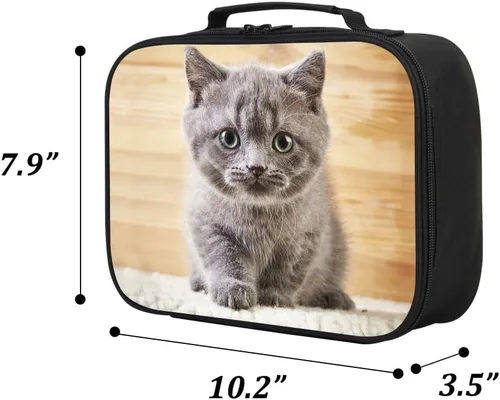 Vista 3 de Lexin Bolsa de almuerzo portátil con estampado de animales de gato lindo sin correa para el hombro, lonchera aislada reutilizable, bolsa enfriadora