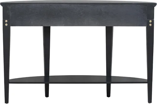 Vista 7 de LUMISOL Moderna mesa consola curvada con 3 cajones y 1 estante, mesa de sofá de entrada de media luna para sala de estar, color negro