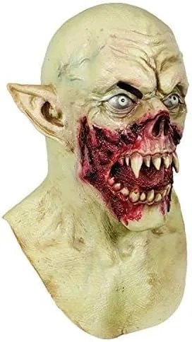 Vista 3 de Molezu - Máscara de vampiro de terror, monstruo de drácula, disfraz de Halloween, fiesta de terror, demonio zombi (amarillo tierra) (A)