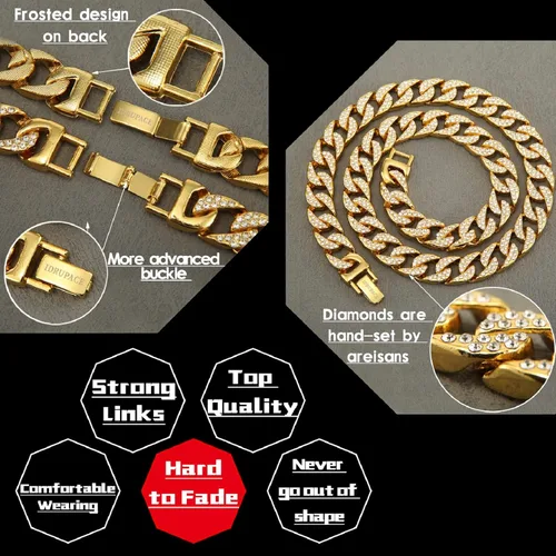 Vista 4 de Miami - Cadena de eslabones cubanos para hombre, chapada en oro plateado, cadena de diamantes para hombre, cadena de 0.51 pulgadas, joyería de hip