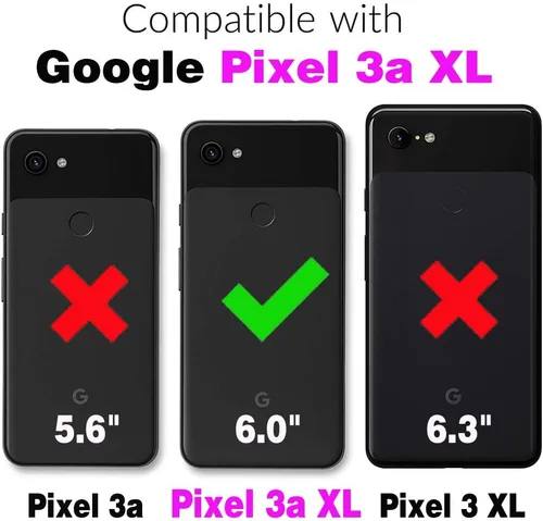 Vista 2 de Funda de teléfono para Google Pixel 3a XL con protector de pantalla de vidrio templado, funda magnética de cuero, soporte para tarjetas, accesorios