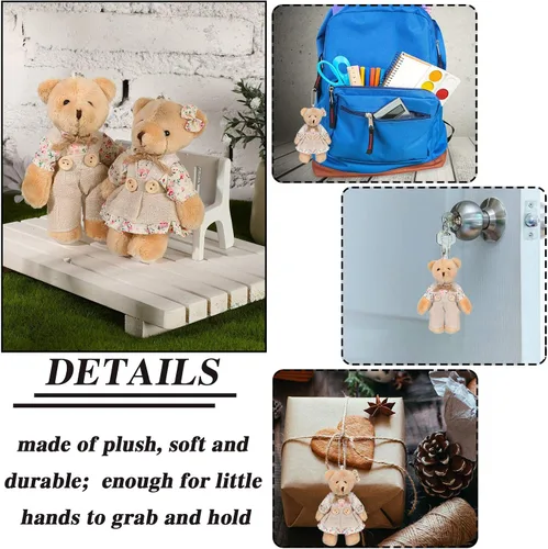 Vista 7 de 12 piezas de mini osos de peluche, mini oso de peluche de pareja con ropa de arpillera, juguetes de animales pequeños para decoraciones