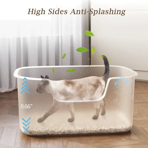 Vista 3 de Caja de arena grande para gatos con lados altos, bandeja de arena alta y profunda de entrada lateral, caja de arena para gatos pequeños y medianos