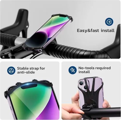 Vista 11 de VUP - Soporte de silicona para iPhone Xs/Xs Max/XR/X/ 8 Plus/ 8/7 Plus, Galaxy S8 Plus, Nexus, Nokia, LG, universal para manubrio