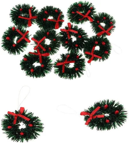 Vista 7 de 12 mini coronas navideñas de 1.57 pulgadas para decoraciones navideñas de casa de muñecas de 1/12