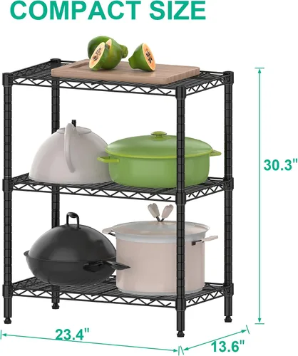 Vista 3 de Folews Estante de Metal de 3 Niveles para Almacenamiento, Unidad de Estantería de Alambre Estante de Almacenamiento Organizador Estante Utilitario