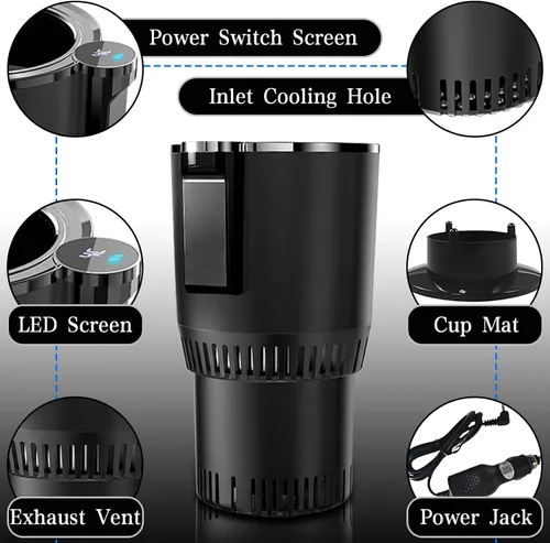 Vista 4 de Enfriador y calentador inteligente 2 en 1 para vasos de automóvil, taza inteligente para automóvil con pantalla LED de temperatura y control táctil