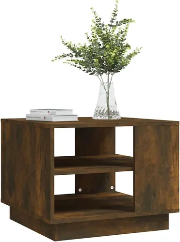 Vista 5 de Smoked Oak Engineered Wood Coffee Table, 21.7x21.7x16.9 Inch Square Living Room Table with Storage Shelves, Modern Accent Mesa de Centro para Sala