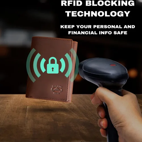 Vista 5 de Stealth Mode Billetera triple Cartera con bloqueo RFID con soporte para identificación Funda de cuero para dinero, tarjetas de crédito