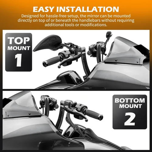 Vista 8 de Espejos retrovisores negros de 8 mm en forma de lágrima para motocicletas, compatibles con Road King, Street, Electra Glide, Road Glide, Dyna