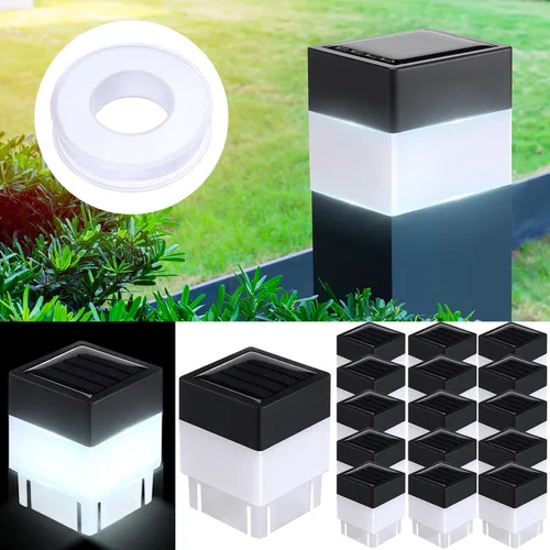 Vista 7 de Tujoe Luces solares para poste de valla de 2 x 2 pulgadas (2.0 in x 2.0 in) (blanco, paquete de 6)