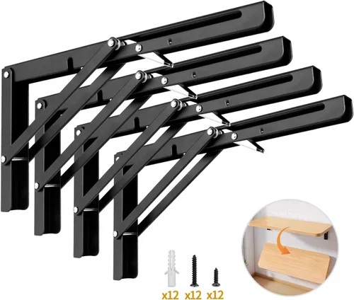Vista 10 de Yarssihha Soporte plegable de estante de 8 pulgadas, paquete de 2 soportes plegables resistentes montados en la pared, soportes plegables de metal