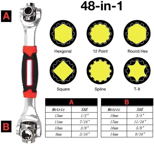 Vista 3 de Llave universal multifunción 48 en 1, llave de vaso multifunción con cabezal giratorio de 360 grados, herramienta para reparación de automóviles
