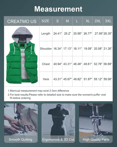 Vista 35 de CREATMO US Chaleco cálido para mujer, chaleco grueso acolchado sin mangas con capucha desmontable