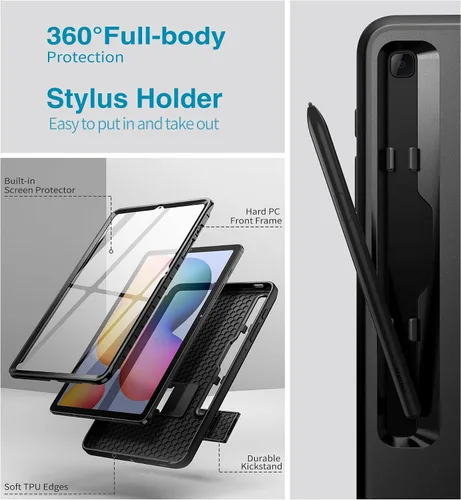 Vista 7 de SURITCH Funda resistente para Samsung Galaxy Tab S6 lite de 10.4 pulgadas 2024/2022/2020, protector de pantalla integrado de cuerpo completo, Grafito